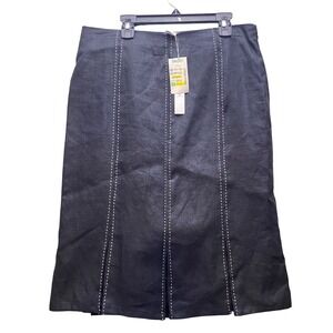 Vintage Richard Malcolm Skirt Womens Size 8 Linen Pencil‎ Side Zipper Black NWT
